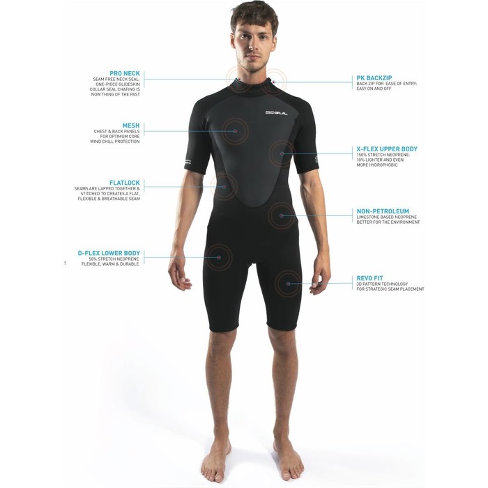 2024 Gul Mens Response 3/2mm Back Zip Shorty Wetsuit RE3319-C1 - Black